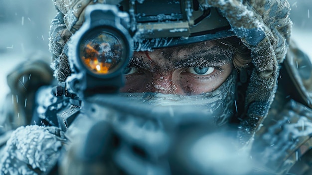 Foto concept di guerra siluette militari scena di combattimento sullo sfondo del cielo di nebbia di guerra