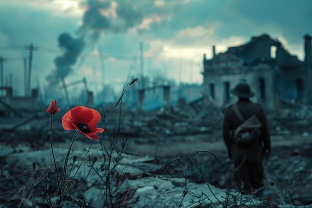 Foto un momento di guerra congelato nella cornice l'anima è toccata dalla paura e dal dolore un che incarna l'orrore e la tristezza della grande guerra uno sguardo della storia avvolto in emozione cattura il cuore e la mente