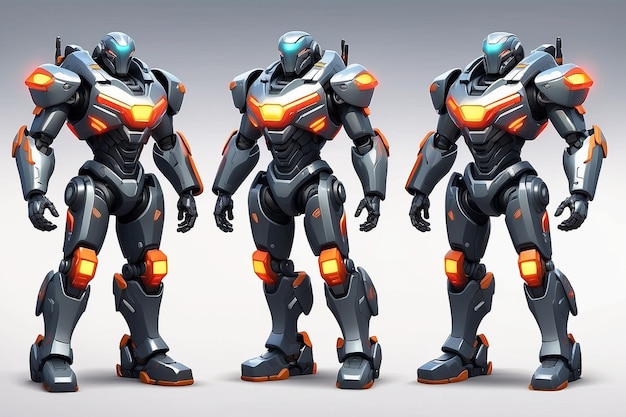 War robots Cartoon battle machine super hero in futuristic exoskeleton