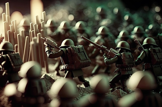 Photo war of toy soldiers on the battlefield macro