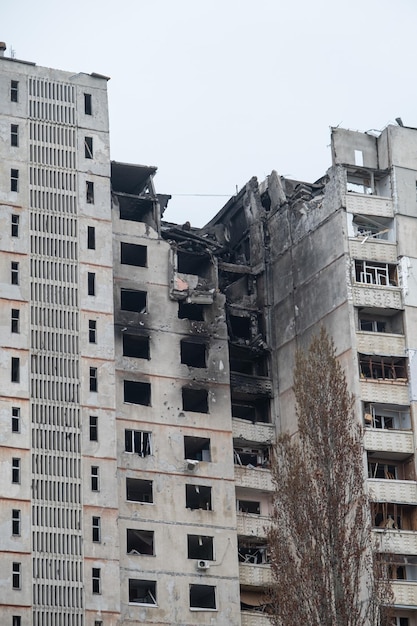 War in Ukraine 2022 Destroyed bombed and burned residential building after Russian missiles