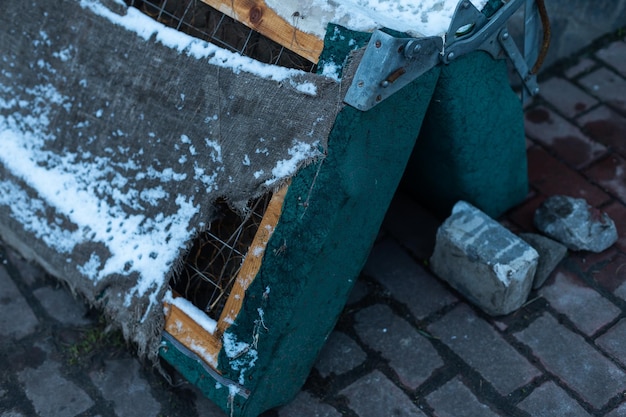 War in Ukraine. Damaged residential buildings. devastation in the yard.