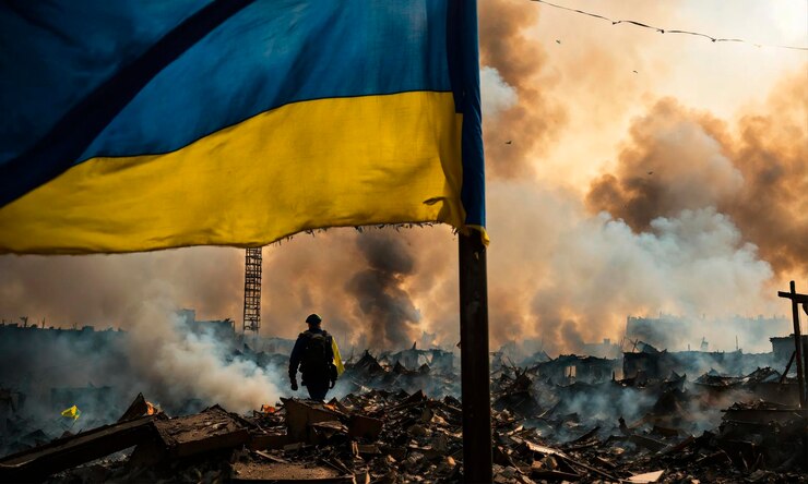 Фотография война в украине взрывы флага выборочный фокус