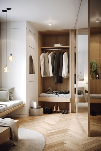 Wardrobe interior in modern Scandi style house