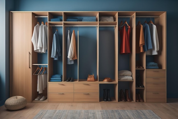 Wardrobe met kleren in de kamer Gekleurde afbeelding ai generatieve