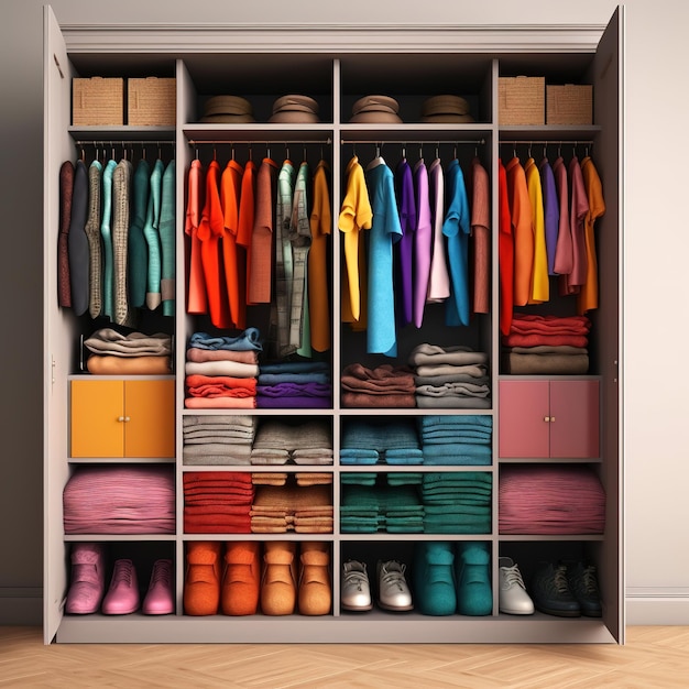 wardrobe with clothes