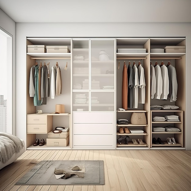 wardrobe with clothes