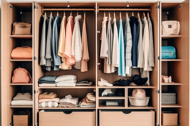 wardrobe with clothes