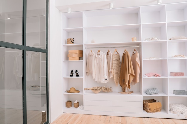 wardrobe with stylish female clothes