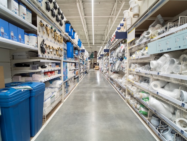 Warehouse aisle of building materials in industiral store