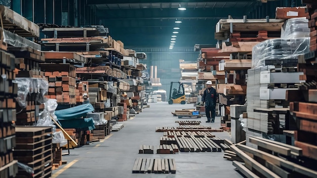 Warehouse of building materials in industiral store