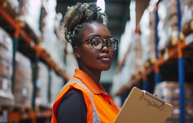 Warehouse business and woman employee checking stock or product for courier service delivery or