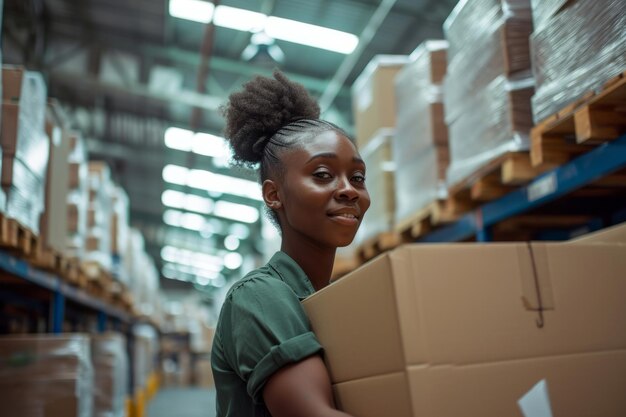 Warehouse business and woman employee checking stock or product for courier service delivery or