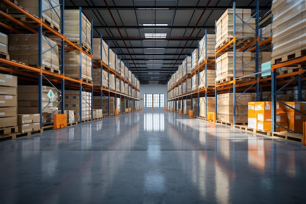 Warehouse at the core of a logistics center for storage