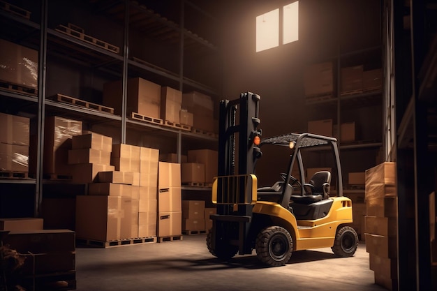 Warehouse distribution forklift box transportation delivery logistic sun cargo storage Generative AI