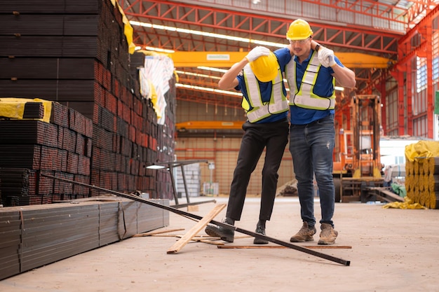 Warehouse employee was injured in an accident where iron fell on his leg Request help from coworkers