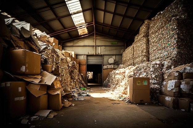 A warehouse filled with sorted recyclable materials ready to be repurposed