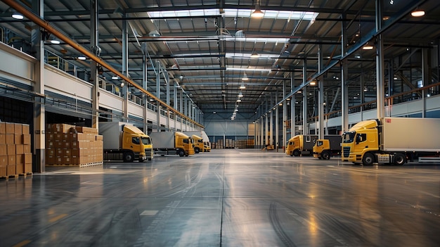 Warehouse Filled With Yellow Trucks