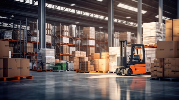 Warehouse full of goods with forklift