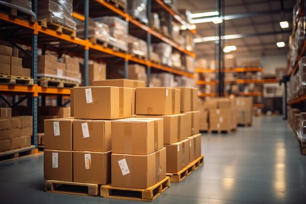 warehouse goods in cartons factory storage Shipping merchandise room Logistics background