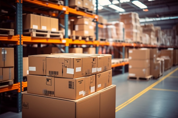 warehouse goods in cartons factory storage Shipping merchandise room Logistics background