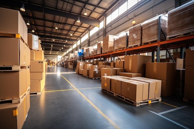 warehouse goods in cartons factory storage Shipping merchandise room Logistics background