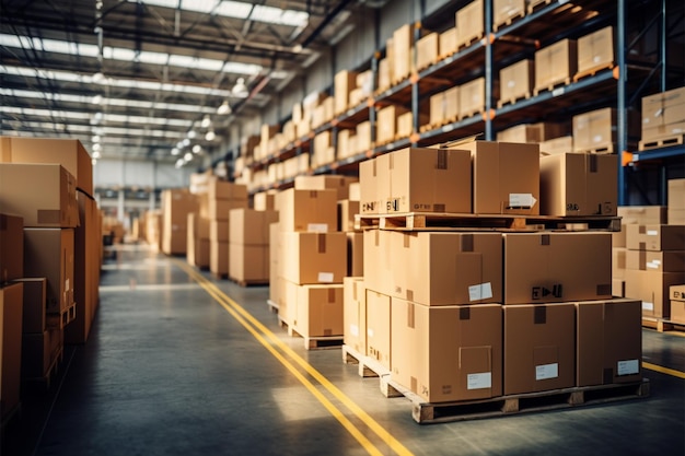 warehouse goods in cartons factory storage Shipping merchandise room Logistics background