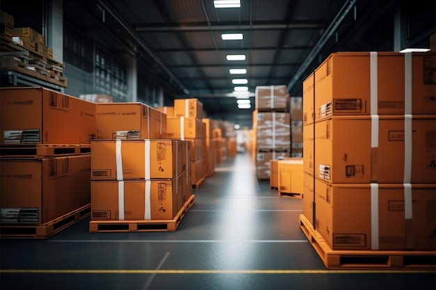 warehouse goods in cartons factory storage Shipping merchandise room Logistics background