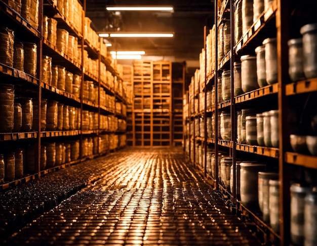 Foto warehouse in factory rows of plastic containers for packaging and storage stand in an old room at manufacturing plant in sri lanka production concept high quality photo copy ad text space poster