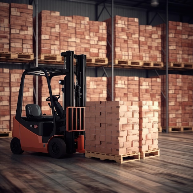 warehouse interior with shelves pallets and boxes Generative ai