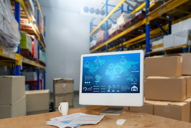 Warehouse management innovative software in computer for real time monitoring