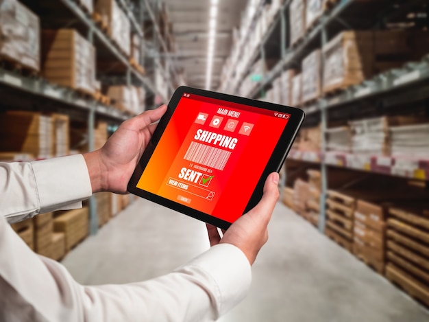 Warehouse management innovative software in computer for real time monitoring