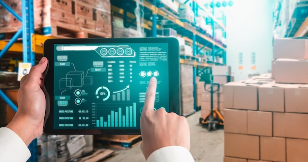 Warehouse management innovative software in computer for real time monitoring