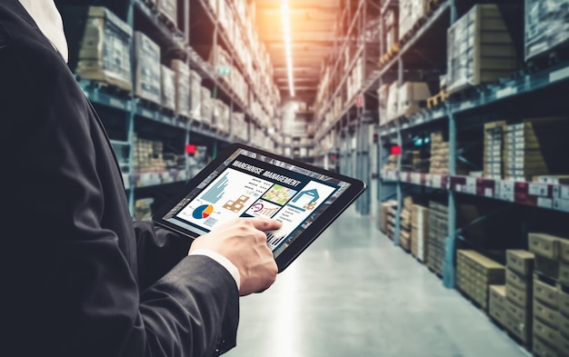 Warehouse management innovative software in computer for real time monitoring