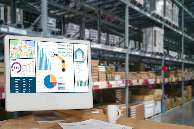 Warehouse management innovative software in computer for real time monitoring