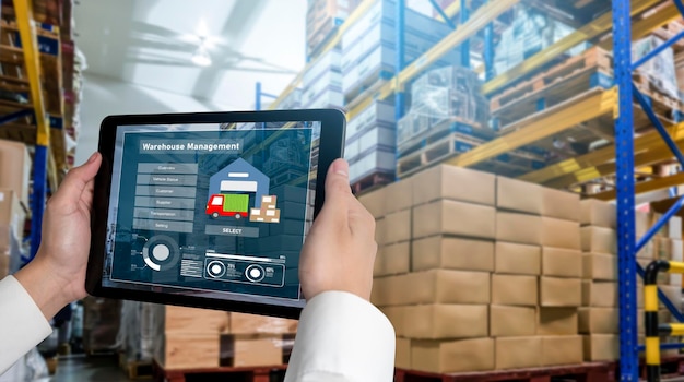 Warehouse management innovative software in computer for real time monitoring