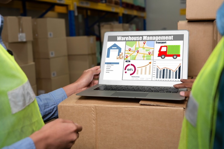 Photo warehouse management software application in computer for real time monitoring