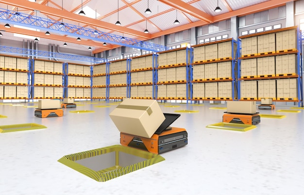 Warehouse robot or robotic assistant deliver boxes