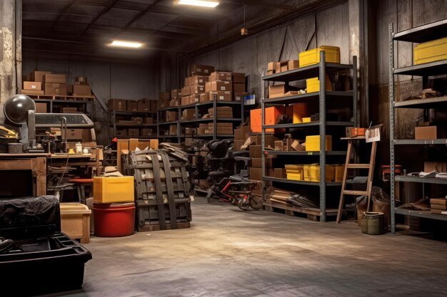 A warehouse shelf full of boxes