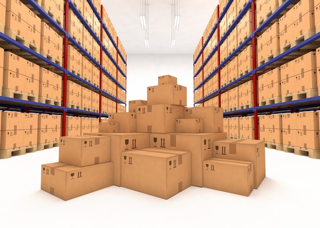 Warehouse shelves filled with boxes