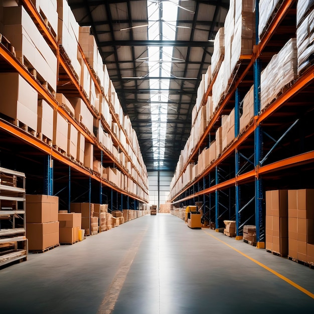 Warehouse shelves with boxes