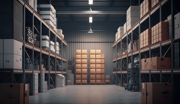 Warehouse storage in industrial for checking product and stock management factory with Generative AI
