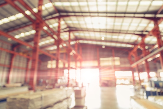 Foto riassunto della sfocatura dell'area dell'inventario della fabbrica di stoccaggio per lo sfondo