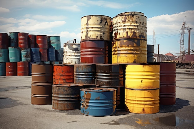 Склад использованных нефтяных бочек на промышленном мероприятии