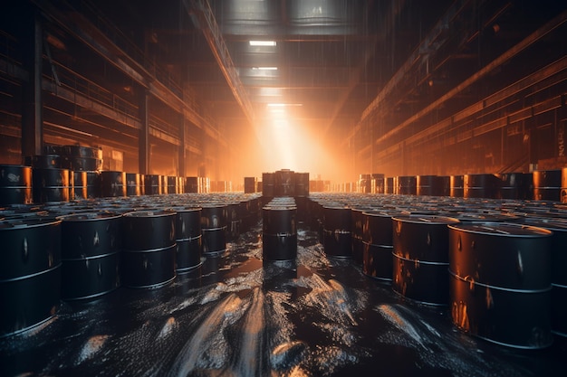 A warehouse with barrels of beer on the floor