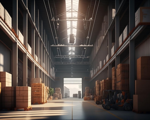 a warehouse with boxes and boxes in it