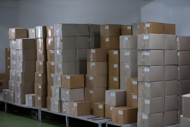 Warehouse with cardboard boxes