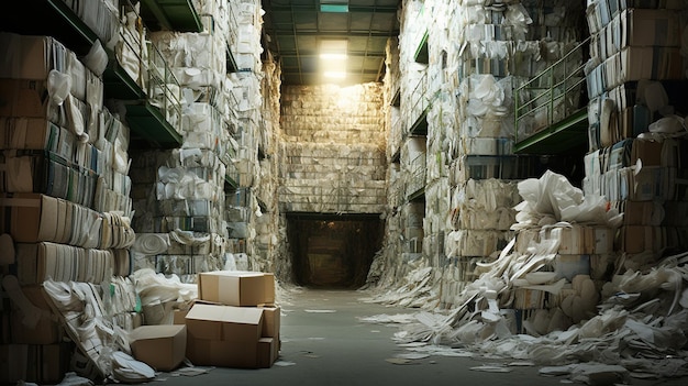 the warehouse with cardboard boxes