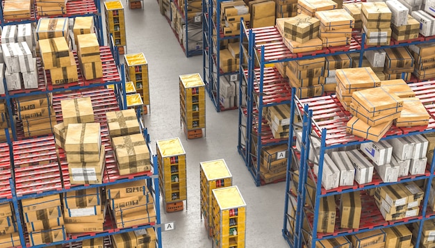 warehouse with drone at work