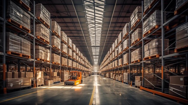 Warehouse with high shelves